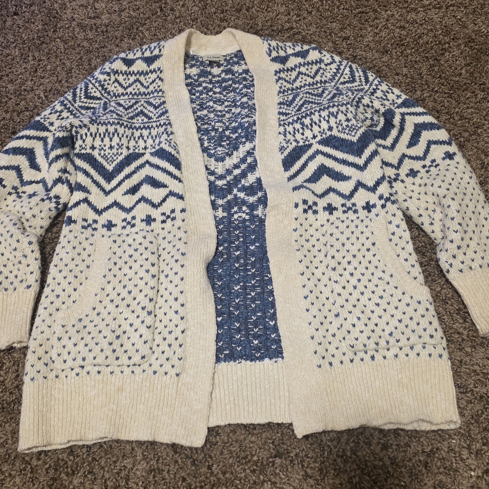 L.L. Bean Blue and Cream Cardigan Sweater